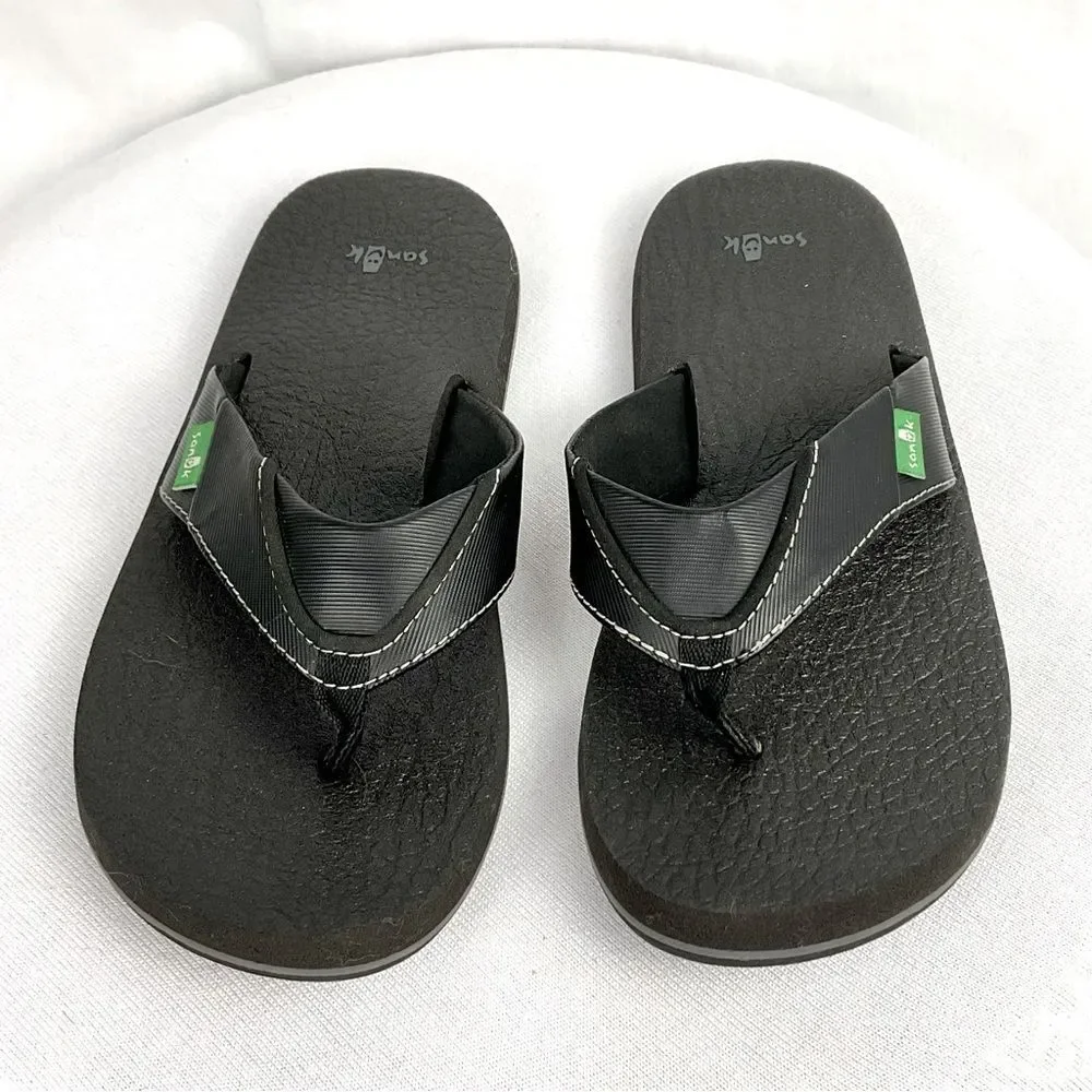 Youth Sanuk Black Flip Flop Root Beer Cozy Flip Flop Sandals Sz 4/5
